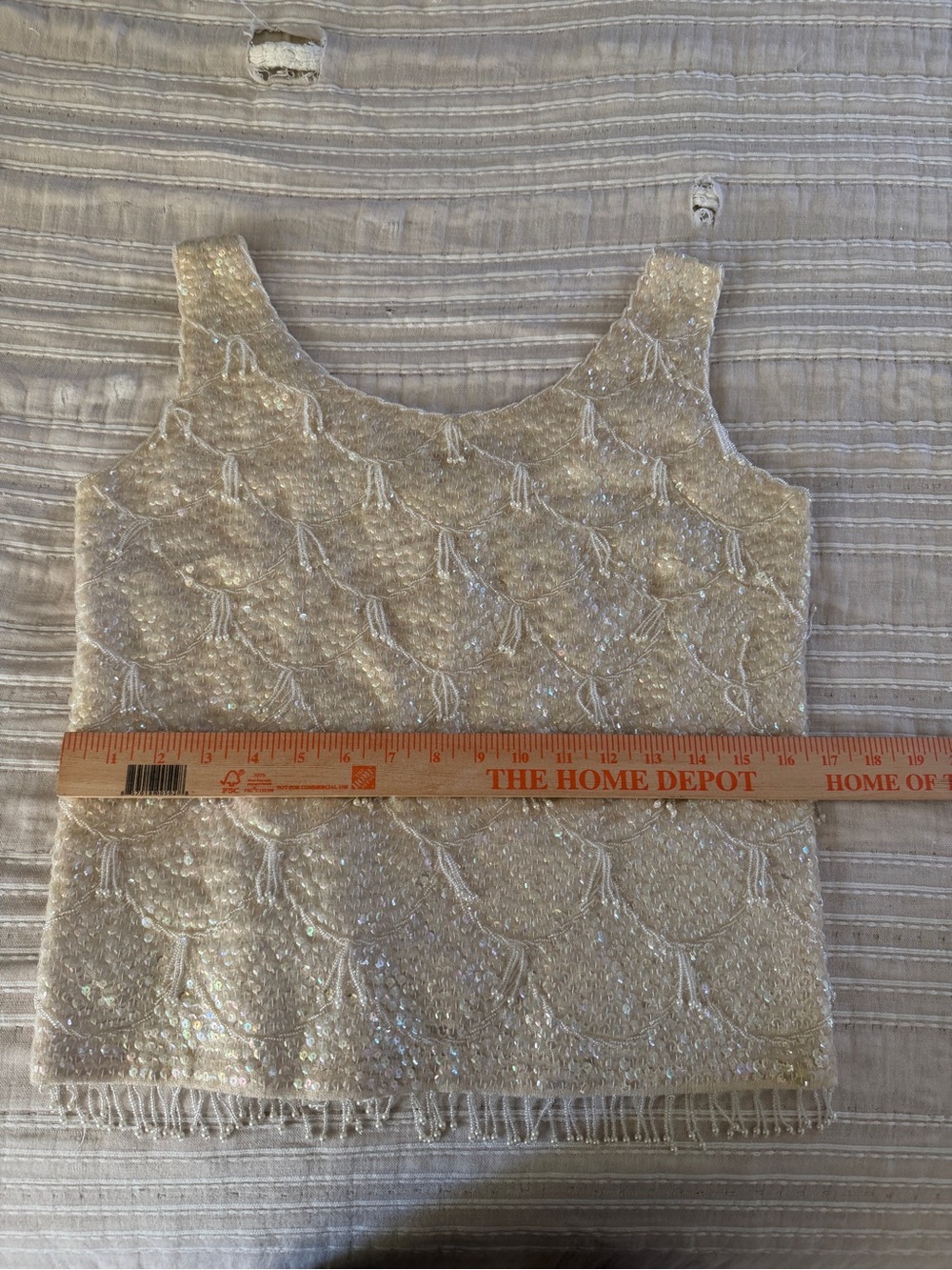 Vintage Ivory Beaded Sleeveless Top with Fringe - Picture 5 of 7